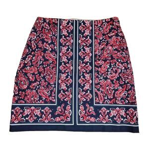 Talbots Sz 4 Black Red White Paisley Cotton Blend Side Zipper Short Lined Skirt